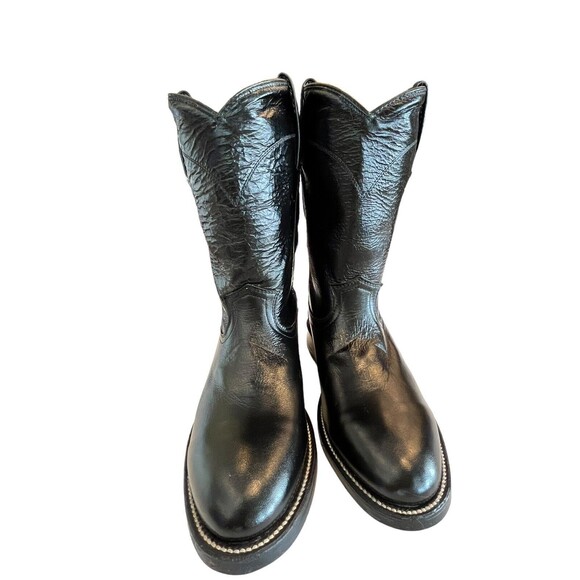 Cowtown Mens women’s Roper Black Leather Western Boots 6B Hand Made - Picture 4 of 10